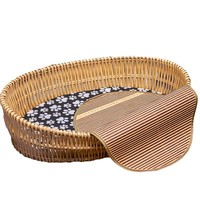 Nouvelle Niche/Cave Ovale Moderne Écologique Confortable Respirante Durable Faite à la Main en Rotin pour Chat et Chien – Panier Douillet Tout Confort