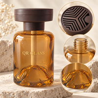 Bouteille diffuseur à roseaux en verre ambré de 120 ml avec couvercle en bois, flacon vide rond pour huiles essentielles d'aromathérapie pour parfum d'intérieur
