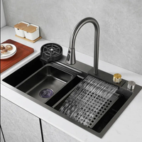 Restaurant commercial deux bols cascade en acier inoxydable double multifonction verre rinçage évier de cuisine intelligent