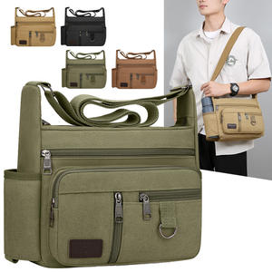 Nouveau sac à bandoulière en toile de grande capacité pour hommes, sac à bandoulière avec plusieurs poches pour les déplacements quotidiens et les voyages, kaki - Product Image 5