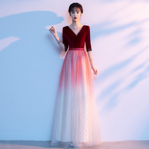 Robe de chœur rouge longue en velours doré antistatique pour femme, nouvelle collection 2025, idéale pour la récitation, les concours et les spectacles de <span class=keywords><strong>chant</strong></span> - Product Image 6