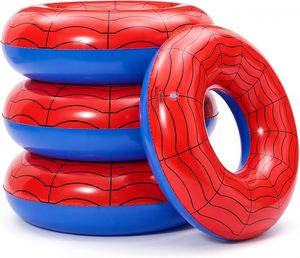 Paquete de 4 Anillos Inflables para Nadar con Diseño de Telaraña Roja y Azul para Piscina y Playa - Product Image 1