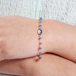 Blue Sapphire moon <b>charm</b> rosary <b>bracelet</b> with blue enamel and zircon stone in gold plated 925 sterling <b>silver</b> - Product Image 1
