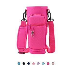 Bolsa de transporte de neopreno ajustable de color para botella de agua, accesorios de bar reutilizables al por mayor, funda para vaso de viaje con correa - Product Image 1