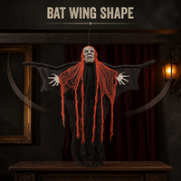 SIPKLR 35,4'' Décoration géante suspendue de squelette fantôme effrayant avec cheveux en filet orange vif pour la décoration de fête d'Halloween en extérieur