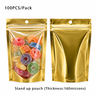 En stock, sac en mylar transparent avec fermeture éclair, debout, 100g 200g 300g, sacs d'emballage métalliques, sachet en aluminium, emballage alimentaire pour noix