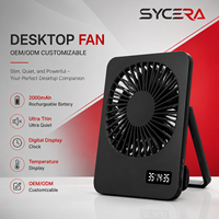 Ventilateur de bureau rechargeable 2000 mAh, ultra-fin, silencieux, refroidisseur d'air portable avec horloge numérique et affichage de la température OEM ODM