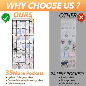 35 <b>Pockets</b> Over The Door Shoe Organizer White Rectangular Hook Type For Shoes Storage Behind Doors On Walls - Product Image 4