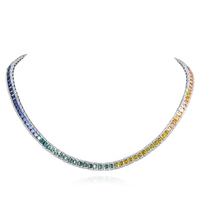Lanphear Fine Jewelry Collier en saphir cultivé en laboratoire en forme de trapèze en argent sterling 925 Chaîne de pierres précieuses arc-en-ciel pour femmes Fête
