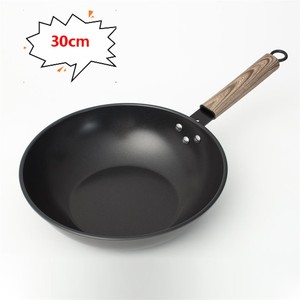 Wok 30cm Non-Stick Flat Bottom With Wood Grain Handle For Induction And Gas Stoves - Product Image 1