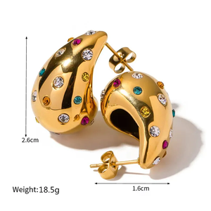 Pendientes Clásicos de Acero Inoxidable 304 Chapado en Oro de 18K, Aretes de Estilo Simple, 1 Par - Product Image 5