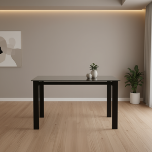 Mesa de Comedor Rectangular Negra Moderna con Cubierta de Vidrio Templado y Patas de Metal, Modelo D0100HPRTRA, para Sala de Estar o Cocina - Product Image 2