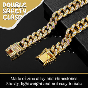 OEM/ODM 핏불 골드 쿠바 링크 하드웨어 와이드 빅 디자이너 패션 금속 버클 개 체인 다이아몬드와 사용자 정의 럭셔리 개 목걸이 - Product Image 3