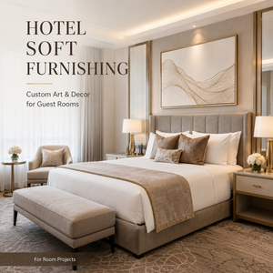 Hotel Guest Room Soft Decoration Supplier Custom Wall Art Hand Painted Canvas Oil Painting <b>Mirror</b> Lighting Decor for Hospitality - Product Image 1