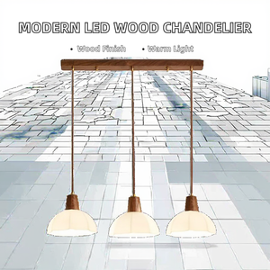San Liang Lustre LED au design chinois moderne, en bois, à trois têtes, en verre, E27/E26, style scandinave, blanc chaud 3000K, 360 - Product Image 4
