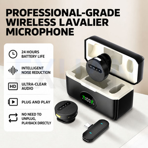 Micrófono inalámbrico Lavalier Micrófono de radio botón Lavalier Mini micrófono magnético con compartimento de carga para entrev - Product Image 2