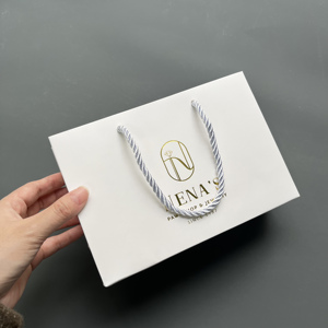 Matte White Paper Shopping Bags Gold Foil Hot Stamping Logo Silver Twisted Paper <b>Rope</b> Handle Luxury Jewelry Pawnshop Gift Bag - Product Image 6