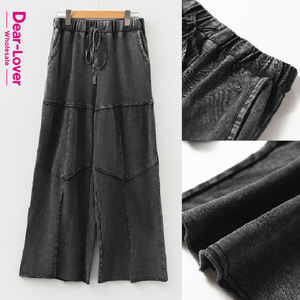 Cher amoureux en gros lavage minéral à plusieurs niveaux Patchwork cordon Palazzo lâche dames décontracté Baggy <span class=keywords><strong>pantalon</strong></span> à jambes larges femmes - Product Image 6