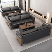 Ensemble de canapés de bureau en cuir moderne, canapé de réception exécutif avec table basse, mobilier de bureau commercial de luxe pour salle d'attente