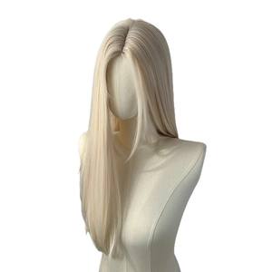 วิกผมยาวตรงสีขาวมูนไลท์ พร้อมหน้าม้าปัดข้าง เส้นผมธรรมชาติ ปิดคลุมทั้งศีรษะ เส้นใยสังเคราะห์คาเนคาลอน - Product Image 1