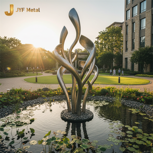 Sculpture abstraite EX601 pour la décoration intérieure, sculpture en acier inoxydable colorée en forme de miroir pour le hall d'hôtel - Product Image 5