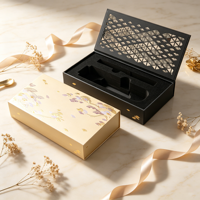 Boîte à tiroir rigide pour cadeaux souvenirs en gros, esthétique orientale, impression feuille d'or, couvercle intérieur découpé au laser, emballage personnalisé en mousse EVA