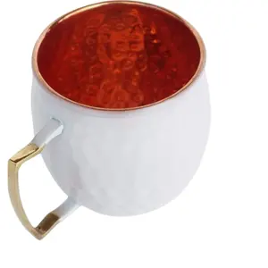 White Powder Coated Factory Direct Moscow Mule Mugs 18 oz Copper Cup with Brass Handle Chilled Drinks Cocktails Cups