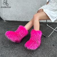 Bottes d'hiver 2026 pour femme, fourrées et moelleuses, bottes de neige en fausse fourrure de renard, chaussures d'extérieur chaudes et luxueuses pour filles, plateformes en fausse fourrure.