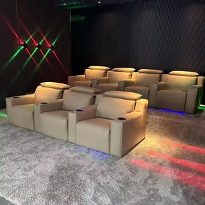 Роскошное красное кожаное электрическое откидное сиденье для кинотеатра, мебель для медиа-комнаты, кинотеатр, с подстаканником и USB-экраном - Product Image 2
