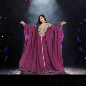 Caftan marocain pour femme, costume violet et or brodé, robe de scène pour mariage et spectacle - Product Image 3