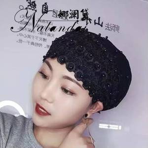 2023 New Beaded Rhinestone Hat with Lace and Floral Scarf Headscarf for Muslim Women Outdoor Beach Travel - Product Image 4