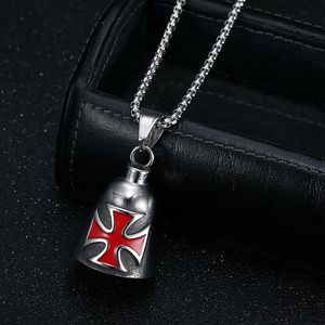 Titanium Steel Cross Lucky <b>Bell</b> Necklace Polished Retro Punk Red Epoxy Motorcycle Exorcism Charm - Product Image 3