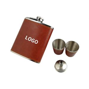 Ensemble cadeau de flacon à vin de haute qualité, personnalisé, 7 oz, en cuir, confortable à tenir, flacon à vin en acier inoxydable, ensemble cadeau pour les voyages - Product Image 1