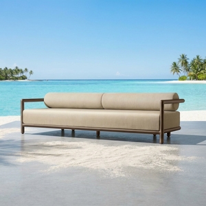 Canapé d'extérieur 3 places robuste et élégant en alliage d'aluminium avec rembourrage en tissu performant pour projets hôteliers, salons et complexes hôteliers - Product Image 1