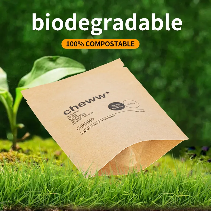 Saco de chá para embalagem de alimentos biodegradável compostável, saco com zíper para embalagem, saco de papel Kraft personalizado