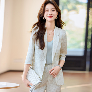 Women's Three Quarter Sleeve Blazer Suit Jacket Polyester Anti-Wrinkle Spring Professional Elegant High Class - Product Image 1