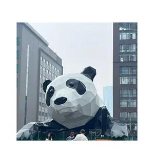 Estatua de tamaño natural al aire libre, decoración de centro comercial, estatua de escultura de Panda de fibra de vidrio