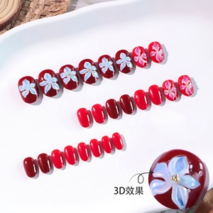 JL0676 <span class=keywords><strong>Faux</strong></span> <span class=keywords><strong>ongles</strong></span> courts ovales <span class=keywords><strong>bordeaux</strong></span> avec fleurs 3D, <span class=keywords><strong>ongles</strong></span> artificiels, personnalisation OEM ODM - Product Image 2