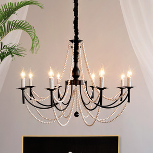 French Retro Style <b>Chandelier</b> With Pearl Beads Multi Head LED <b>Light</b> For Living Room Bedroom Home Decor - Product Image 5