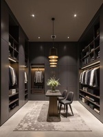 Système de dressing sur mesure en placage de bois noir mat de luxe italien avec éclairage LED linéaire intégré