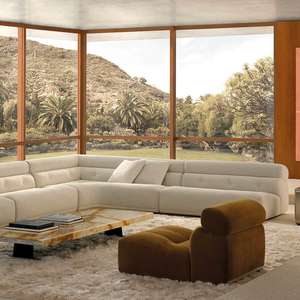 طقم أريكة إيطالي فاخر على شكل حرف L من المخمل المصقول، أريكة راقية لغرفة المعيشة بلون بيج للفيلات - Product Image 3