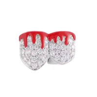 BES Bijoux Hip Hop Tendance en Laiton Plaqué Or 14K, Forme Flamme Unique, Deux Grilles, Zircon Sertis, pour Cadeau de Fête
