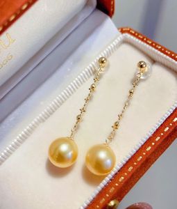 Boucles d'oreilles en perles d'or Nanyang Xinfly 9-10 mm, boucles d'oreilles en perles d'eau de mer, boucles d'oreilles en perles d'or 18 carats impeccables - Product Image 5