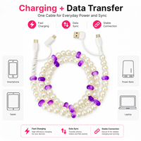 Pengisi Daya Ponsel Mutiara Ungu Elegan 4 in 1 Kabel USB Multi Pengisian Cepat Aksesoris Mobil Fashion Hadiah Butik Tipe C