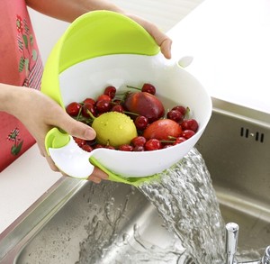 2 in 1 Kitchen <b>Plastic</b> Rotating Drain <b>Basket</b> Double Layers Vegetable Fruit Washing Bowl Strainer <b>Basket</b> Colander With Handle - Product Image 1