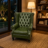 Fauteuil d'appoint traditionnel en cuir à dossier haut avec garniture cloutée, mobilier de salon, fauteuil de luxe style trône royal, canapé individuel pour cigares, fauteuil de détente