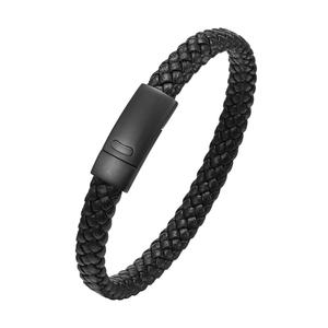 Mode minimaliste <span class=keywords><strong>haut</strong></span> <span class=keywords><strong>de</strong></span> <span class=keywords><strong>gamme</strong></span> bijoux mens bouton en acier inoxydable bracelets en <span class=keywords><strong>cuir</strong></span> noir - Product Image 1