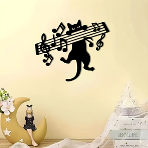 Scultura Contemporanea in Acciaio Inossidabile a Forma di Gatto che Suona Note Musicali, Design a Silhouette con Chiave di Violino, Decorazione per Interni/Esterni, per <span class=keywords><strong>Insegnanti</strong></span> di Pianoforte - Product Image 4