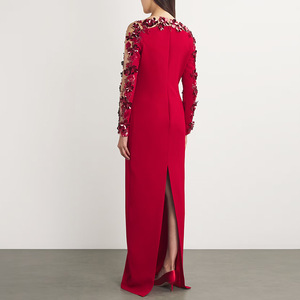 Abito Lungo Rosso Elegante con Perline e Rete 3D Floreale di Alta Qualità, <span class=keywords><strong>Taglie</strong></span> <span class=keywords><strong>Forti</strong></span>, per Serate di Gala 2026 - Product Image 5