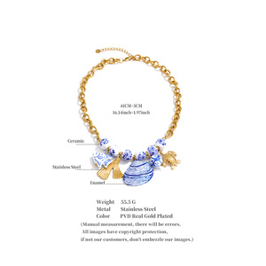 Collana JINYOU 7795 in acciaio inossidabile placcato oro con ciondolo a forma di oceano, perline in porcellana blu e bianca, ciondolo a forma di <span class=keywords><strong>tartaruga</strong></span> e pesce. - Product Image 6
